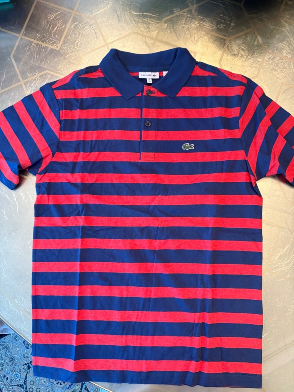 Lacoste Kids Navy & Red Striped Polo